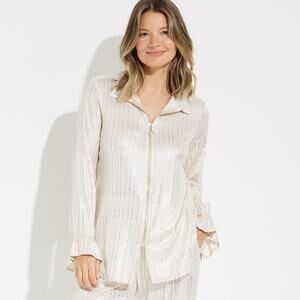 NWT Joseph Ribkoff 231092 Women's Beige/Gold Zip Shimmer Jacket Shacket Top 8